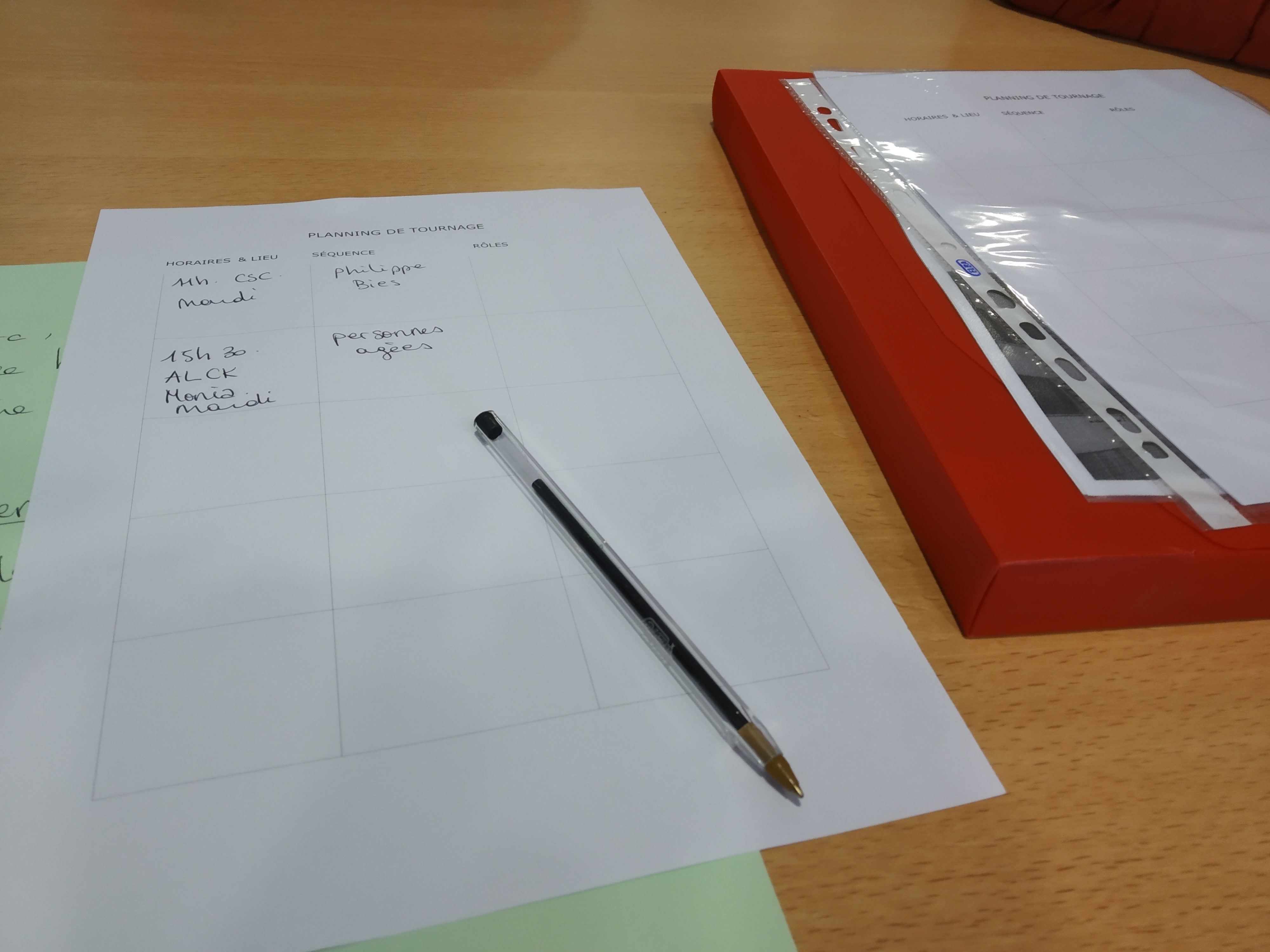 Préparation du planning de tournage